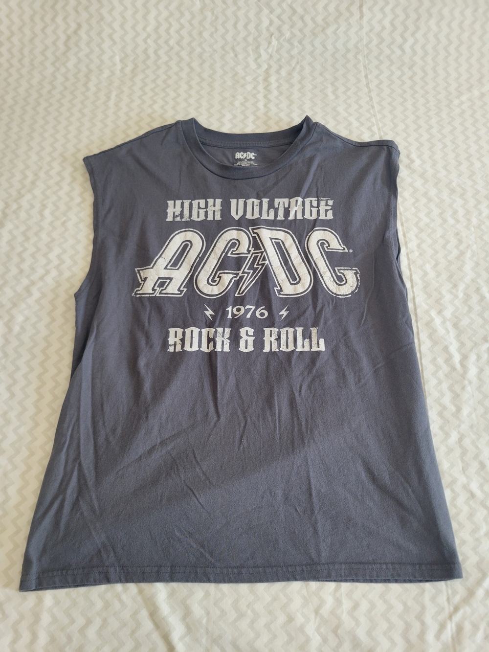 AC/DC High Voltage 1976 European Tour Muscle Tank Top - Grey Size Small